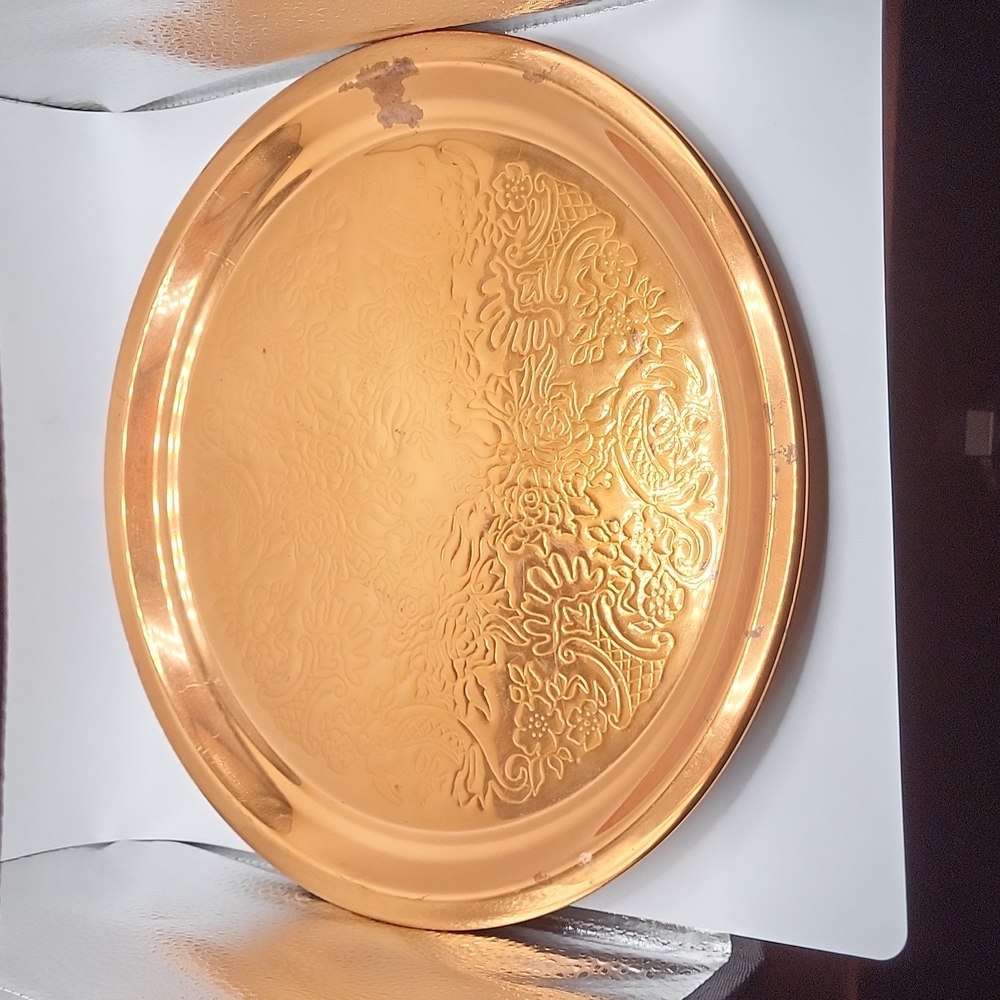 Beautiful Vintage Round Copper Serving Tray Platter